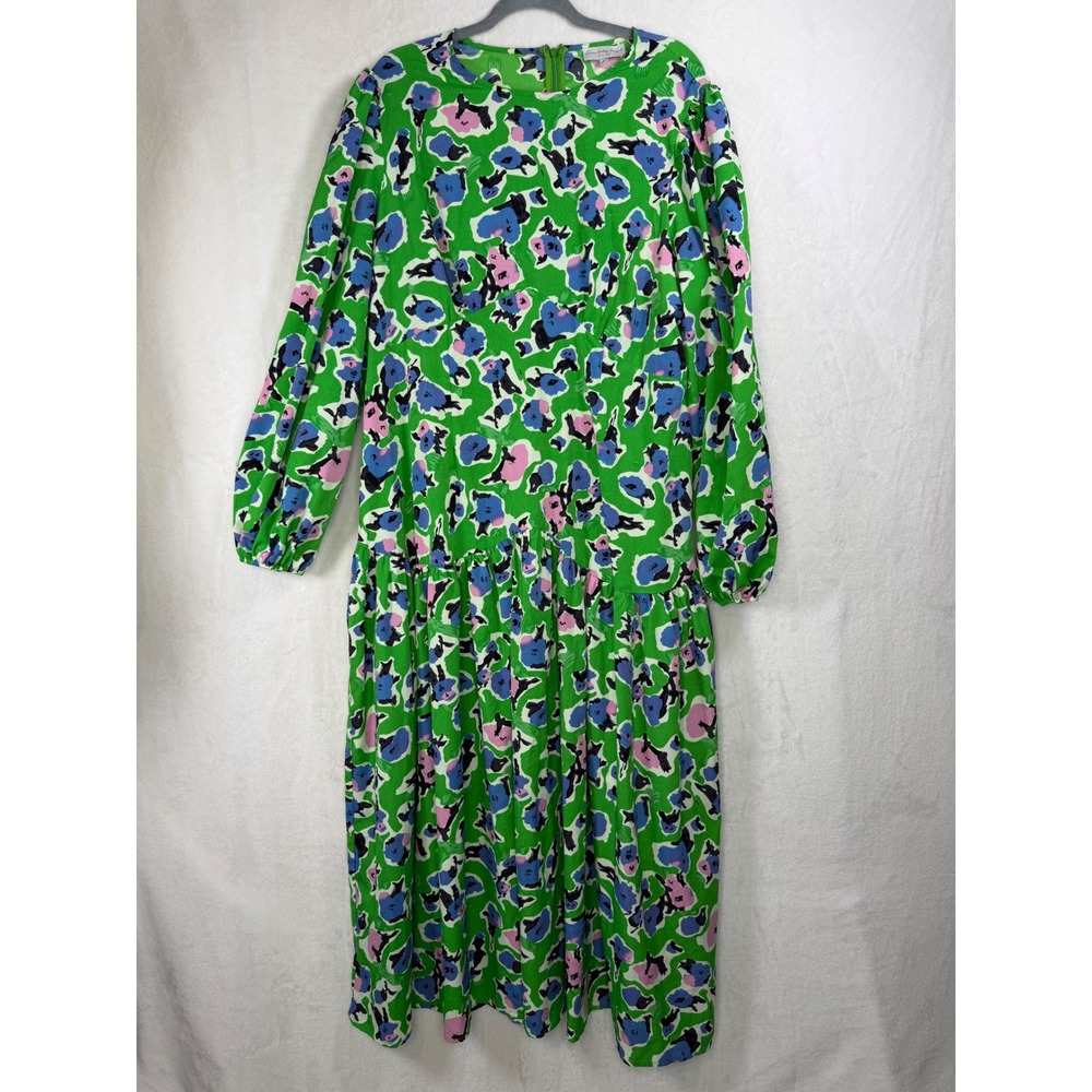 Never Fully Dressed Green Abstract‎ Floral Drop Waist Midi Dress US 18 UK 22